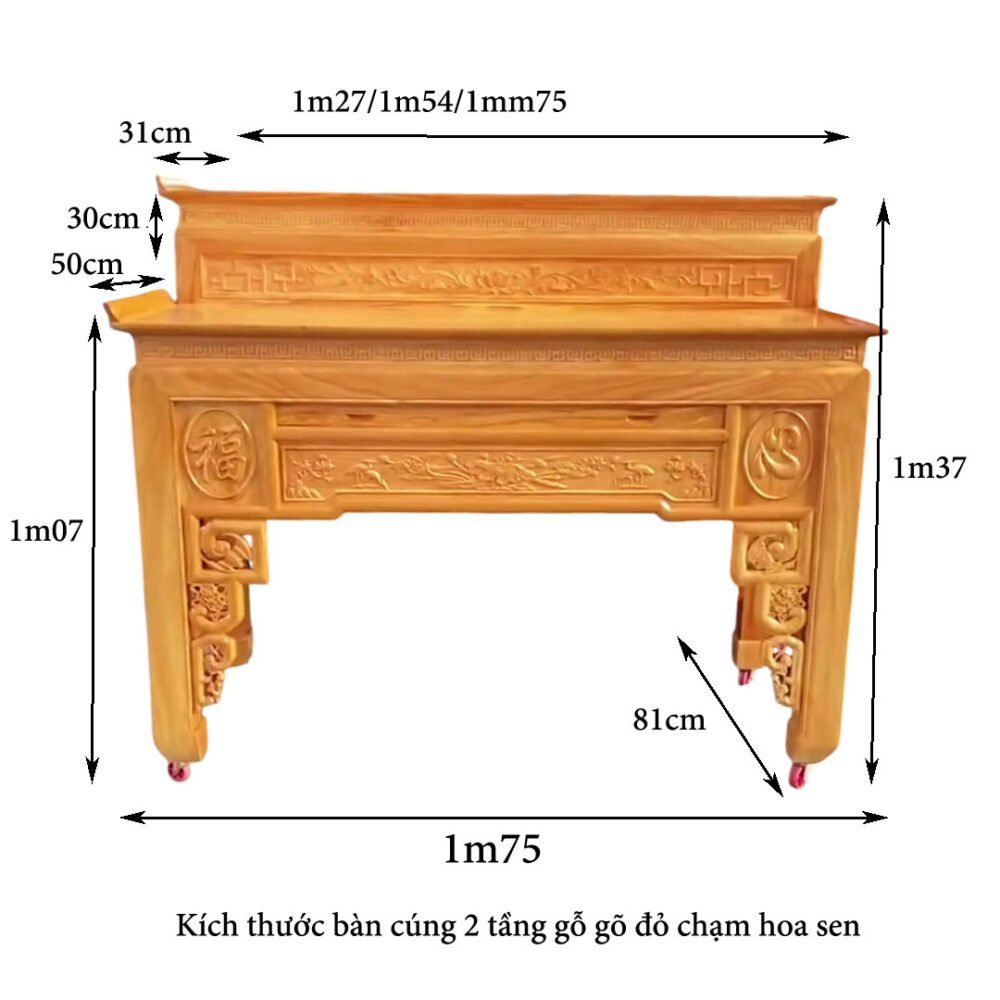 Kích thước bàn cúng 2 tầng chạm sen