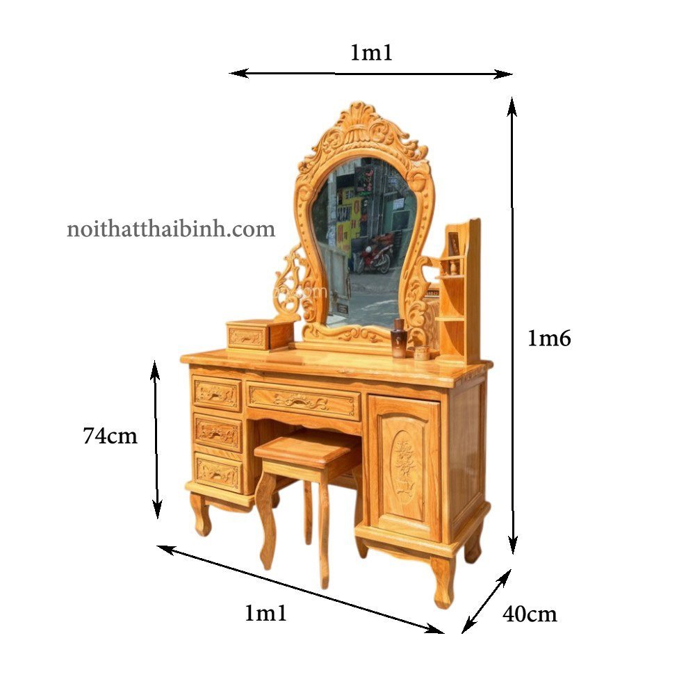 Bàn trang điểm gỗ gõ đỏ - nhìn tổng thể