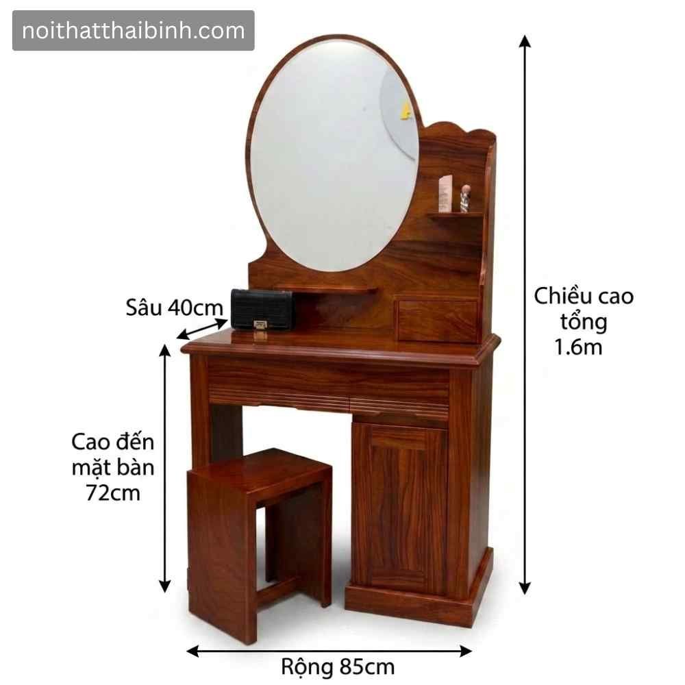 Bàn trang điểm gỗ tự nhiên vân cẩm - góc nghiêng