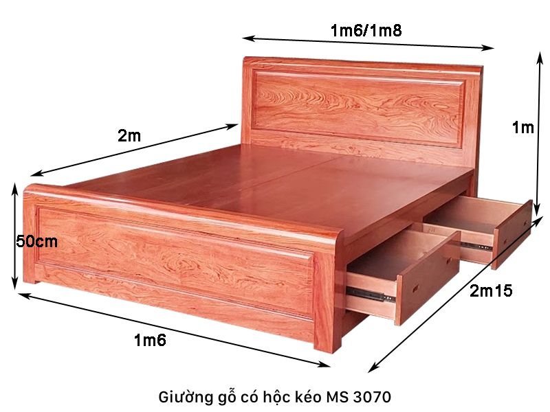 Kích thước giường gỗ có hộc kéo Kích thước giường gỗ có hộc kéo