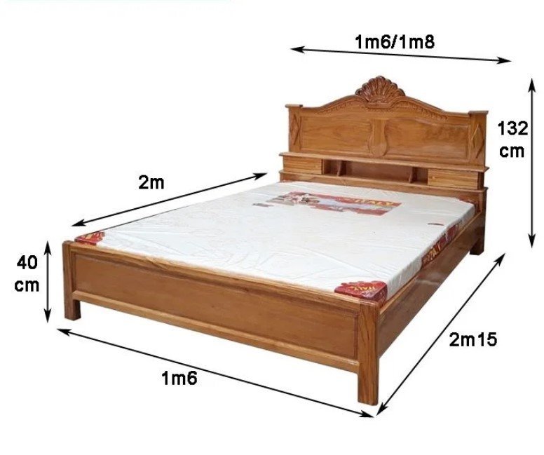 Giường ngủ gỗ gõ đỏ 1m6 MS 2638 - chi tiết vân gỗ tự nhiên