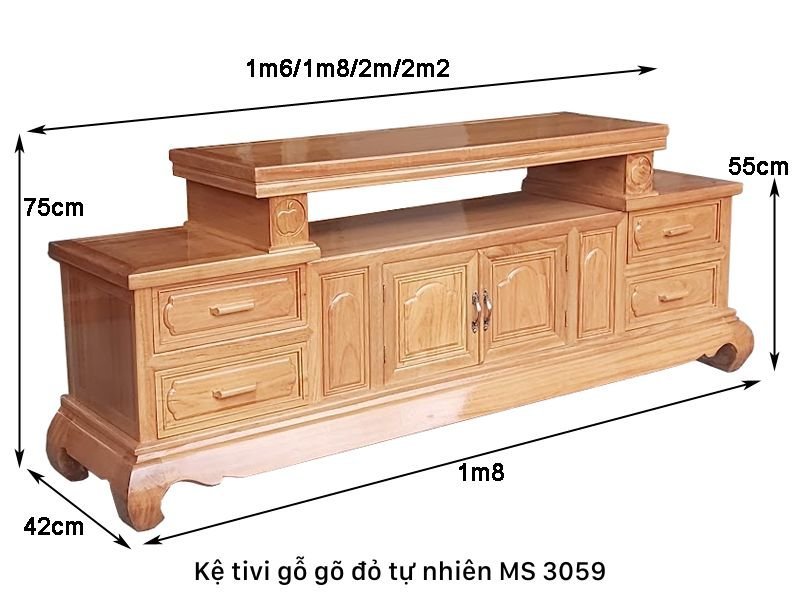 Kích thước kệ tivi gỗ gõ đỏ tự nhiên
