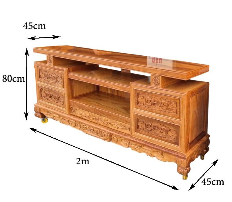 Kệ tivi gỗ gõ đỏ cao cấp MS 3343 - chi tiết vân gỗ tự nhiên