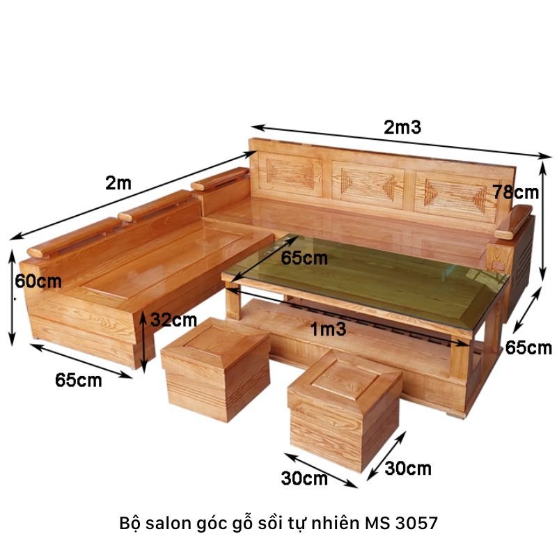 Kích thước bộ salon góc gỗ sồi tự nhiên Kích thước bộ salon góc gỗ sồi tự nhiên