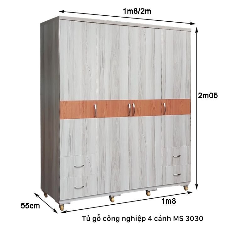 Kích thước tủ áo gỗ công nghiệp 4 cánh Kích thước tủ áo gỗ công nghiệp 4 cánh