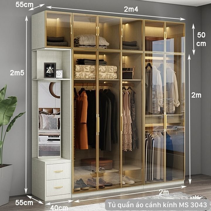 Kích thước tủ quần áo cánh kính Kích thước tủ quần áo cánh kính