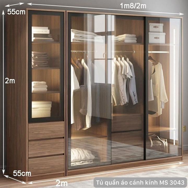 Tủ quần áo cửa kính cường lực MS 3044