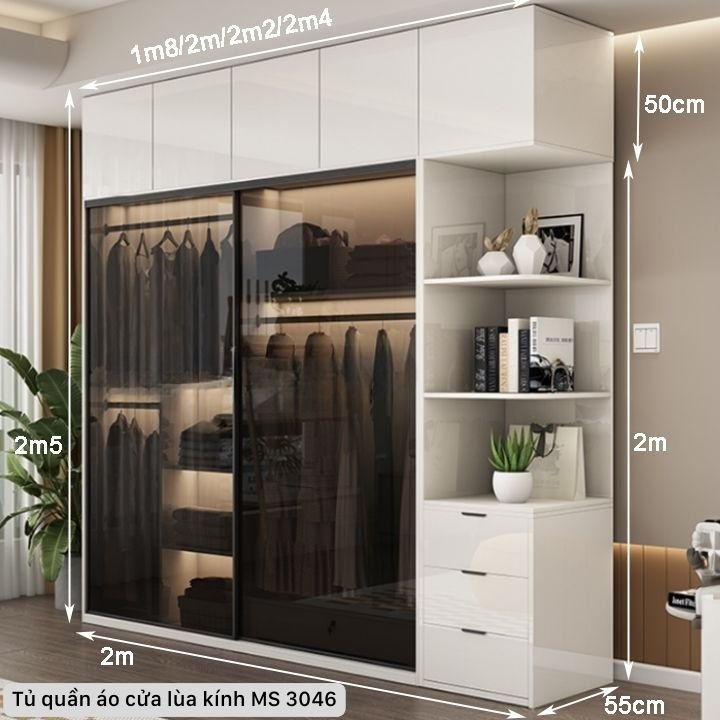 Tủ quần áo cửa lùa cánh kính MS 3046