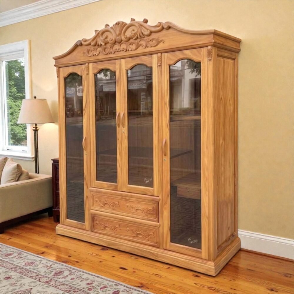 Tủ quần áo gỗ gõ đỏ cánh kính cường lực