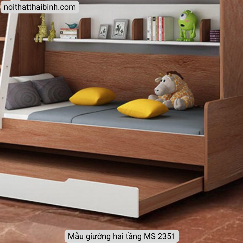 Mẫu giường hai tầng Mẫu giường hai tầng MS 2351 - chi tiết vân gỗ tự nhiên