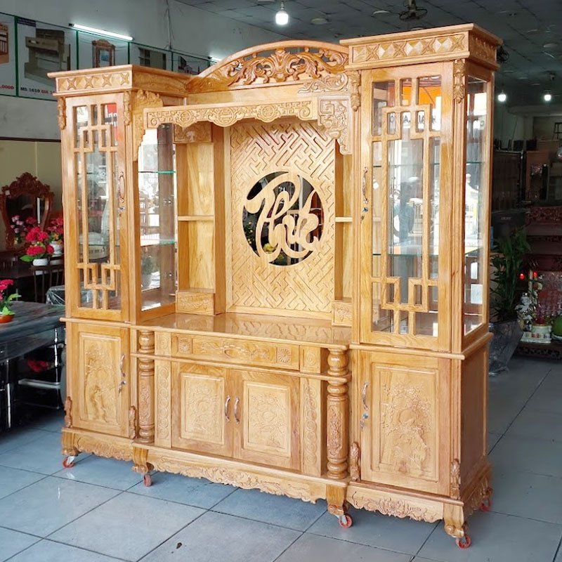 Kệ tivi gỗ gõ đỏ kết hợp bàn thờ & tủ rượu MS 3375 - kỹ thuật đóng mộng chắc chắn