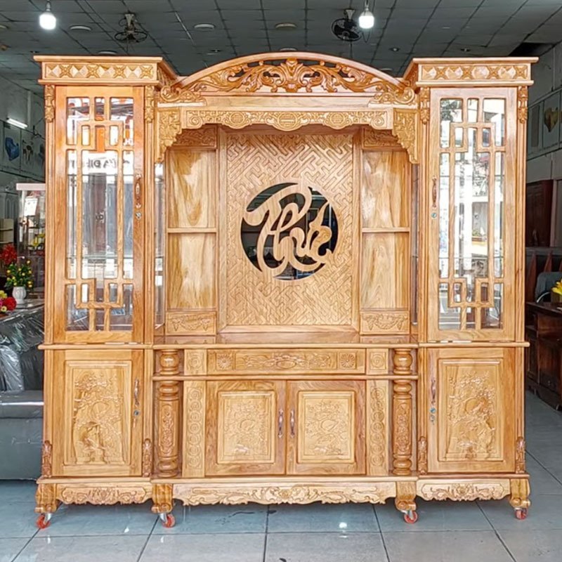 Kệ tivi gỗ gõ đỏ kết hợp bàn thờ & tủ rượu MS 3375