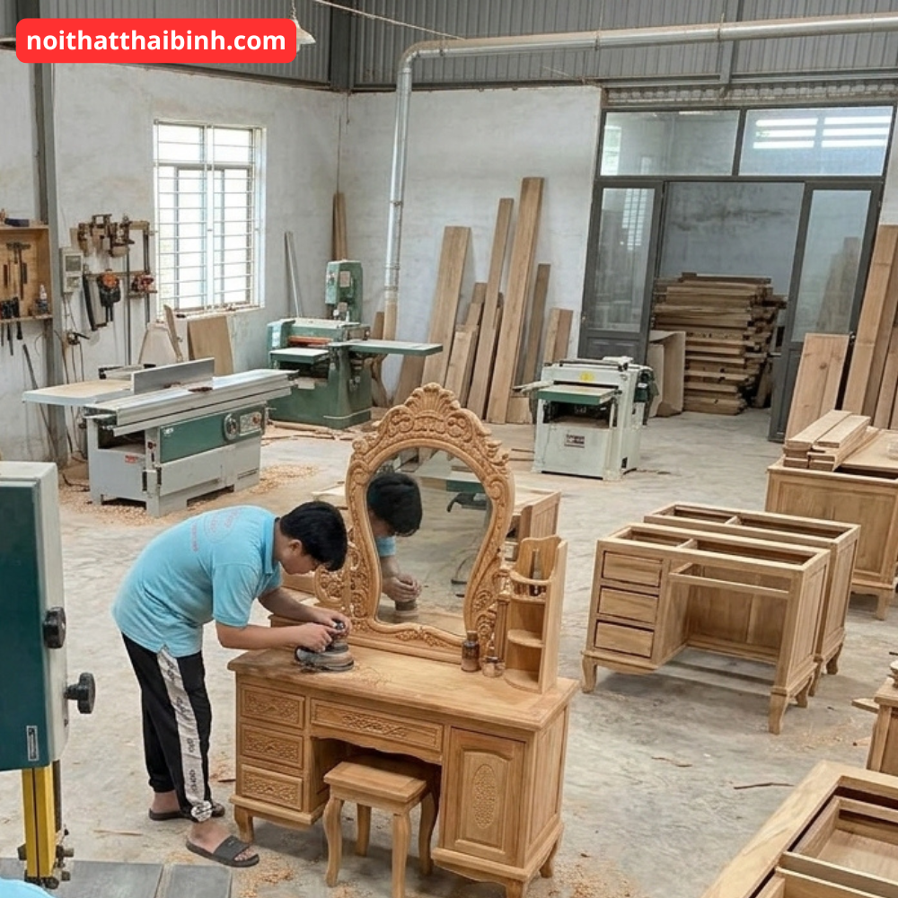 Bàn trang điểm gỗ gõ đỏ - bề mặt hoàn thiện