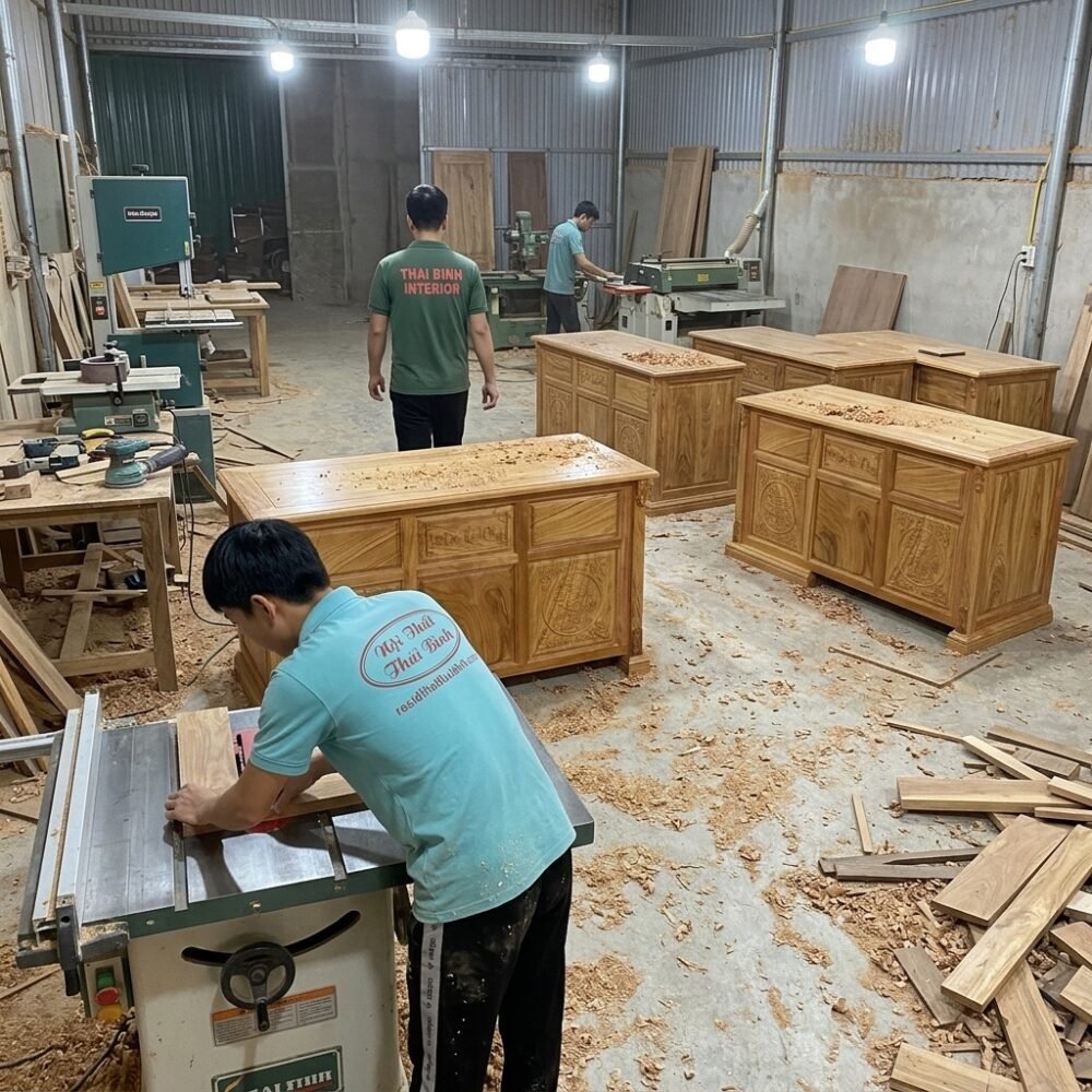 Bàn làm việc gỗ gõ đỏ tự nhiên MS 3439 - bề mặt hoàn thiện