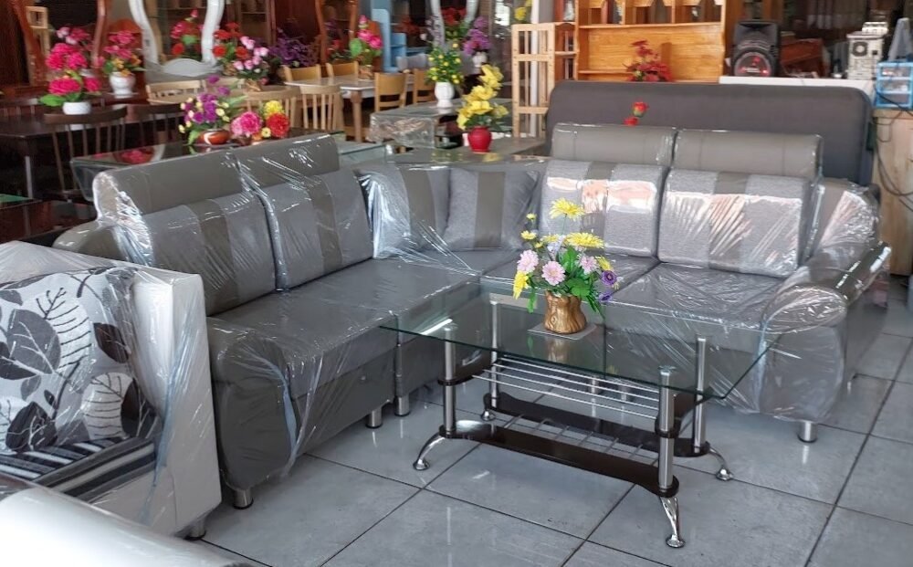 Salon nệm đẹp góc chữ L màu xám hiện đại Salon nệm đẹp góc chữ L màu xám hiện đại