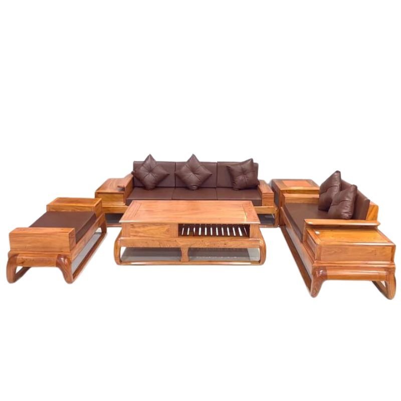 Sofa gỗ sồi nệm da cao cấp MS 2914