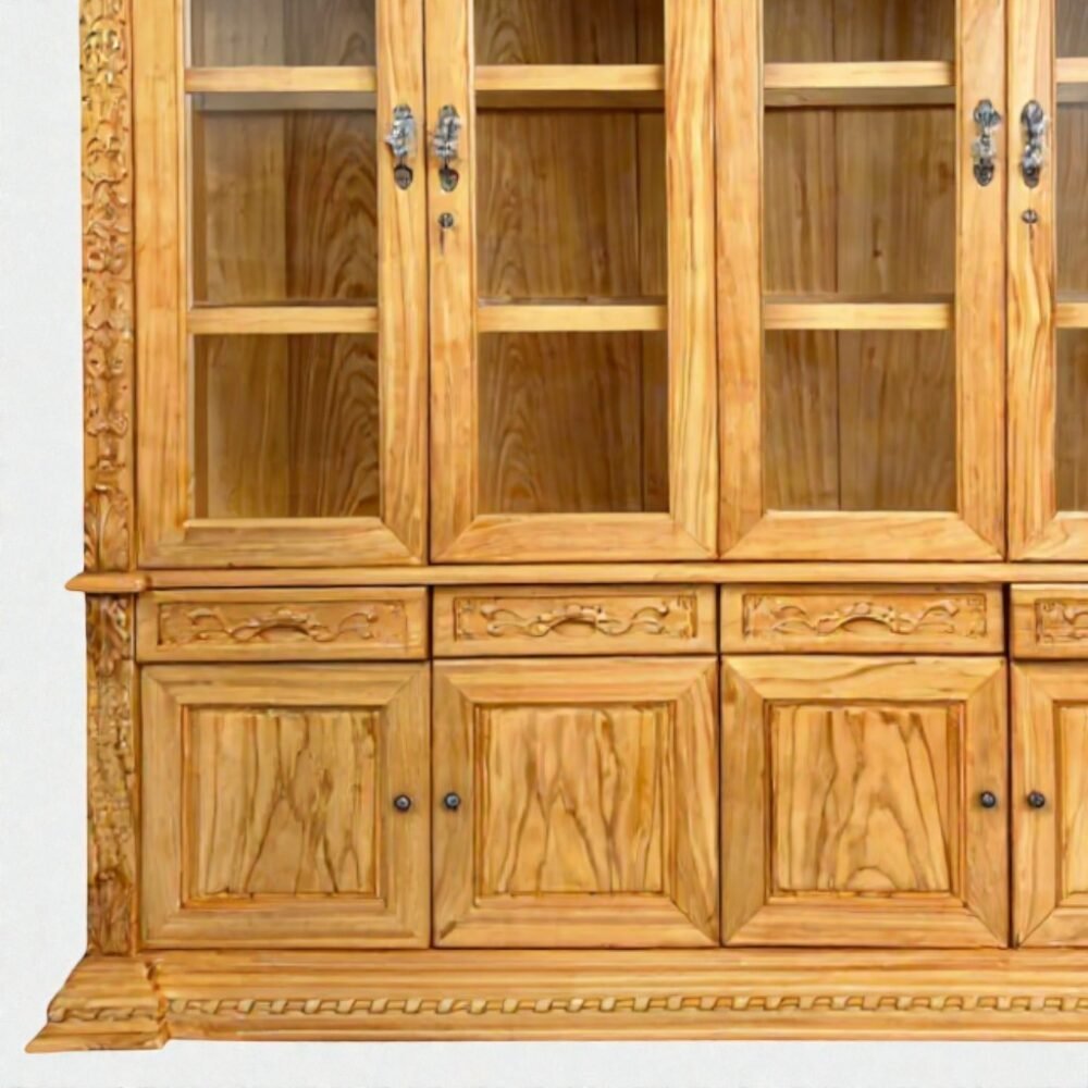 Tủ rượu gỗ gõ đỏ tự nhiên sang trọng MS 3359 - góc nghiêng