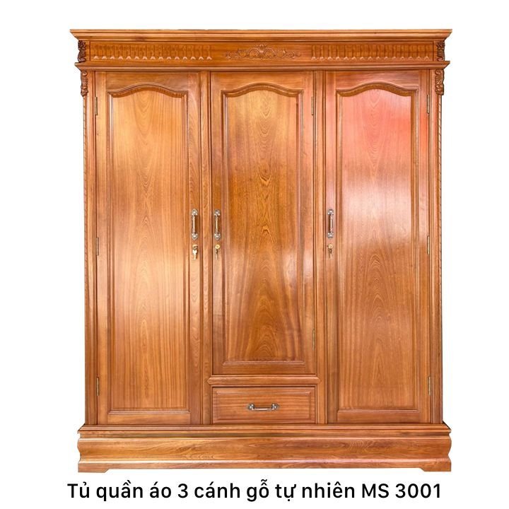 Tủ quần áo 3 cánh gỗ tự nhiên MS 3001 - chi tiết vân gỗ tự nhiên