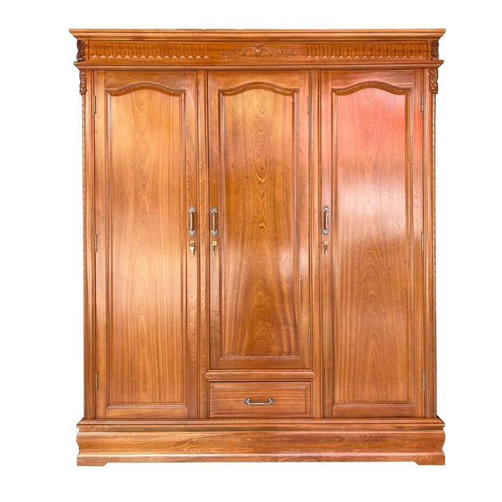 Tủ quần áo 3 cánh gỗ tự nhiên MS 3001 - góc nghiêng