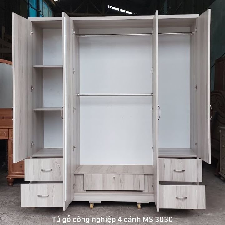 Tủ quần áo gỗ công nghiệp 4 cánh Tủ quần áo gỗ công nghiệp 4 cánh