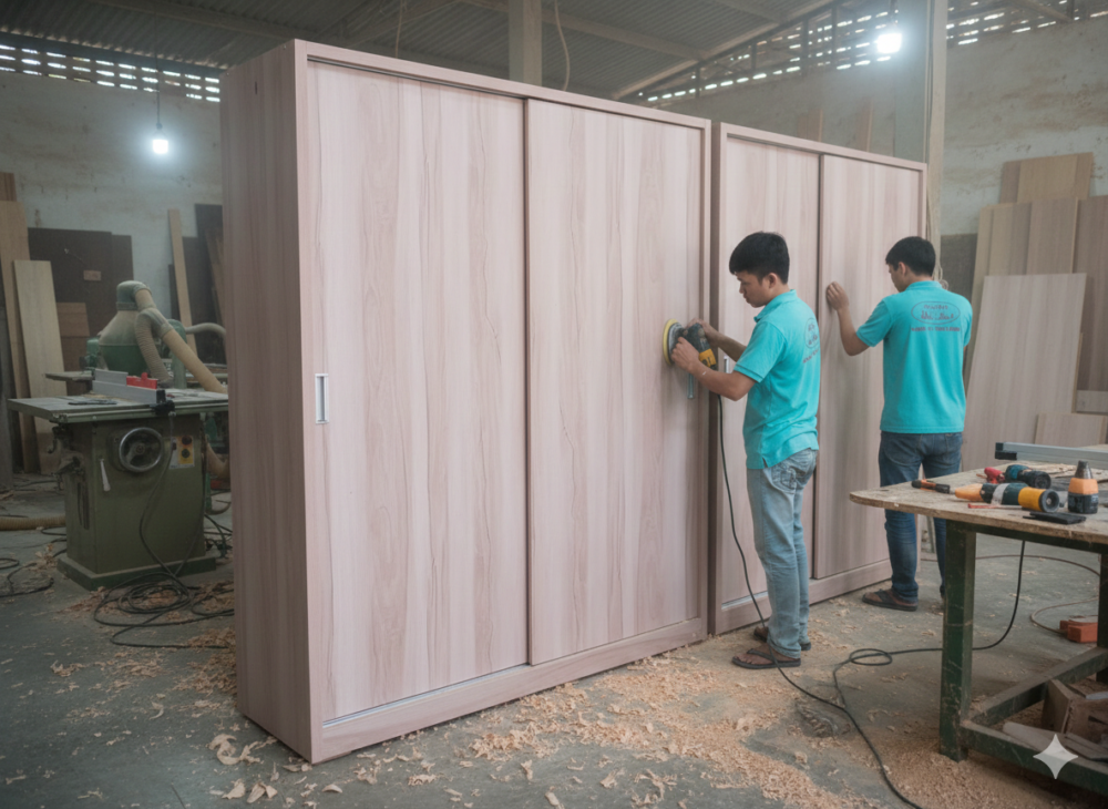Tủ quần áo 2 cửa lùa MS 3291 - bề mặt hoàn thiện