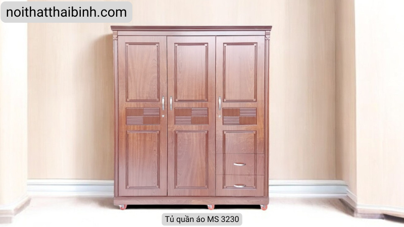 Mẫu tủ quần áo 3 cánh kích thước 1m6 màu gỗ xoan đào sang trọng