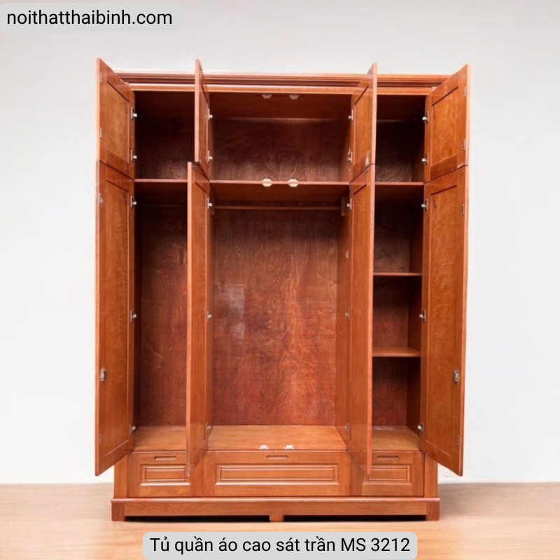 Tủ quần áo sát trần gỗ xoan đào tự nhiên