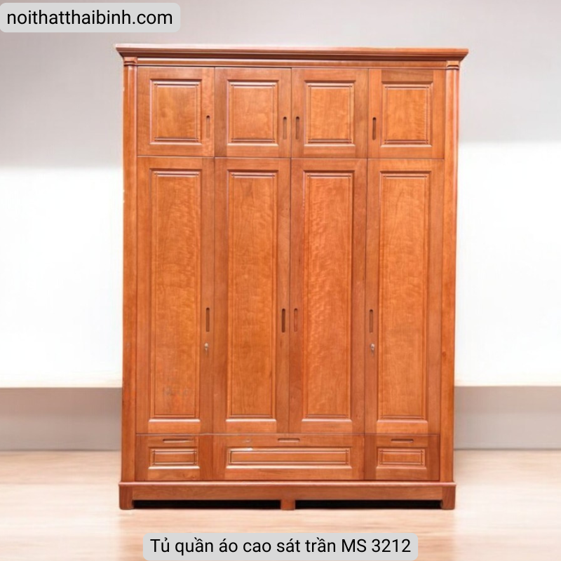 Tủ quần áo sát trần gỗ xoan đào tự nhiên