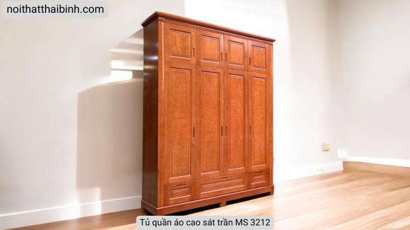 Tủ quần áo sát trần gỗ xoan đào tự nhiên