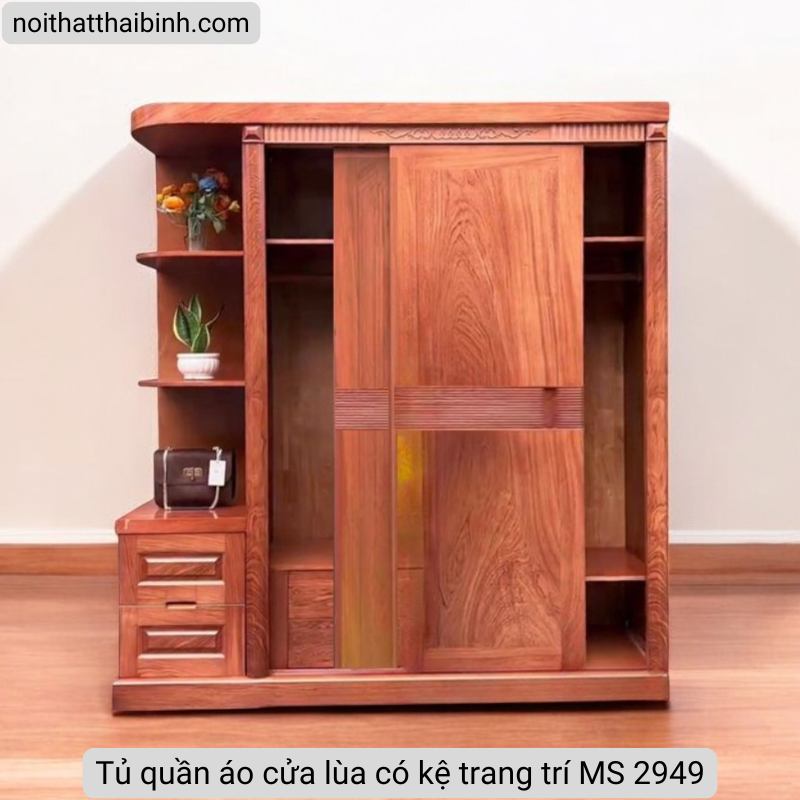 Tủ quần áo cửa lùa có kệ trang trí