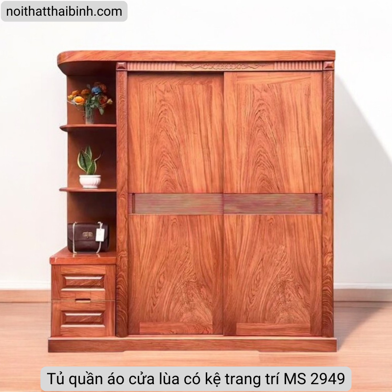 Tủ quần áo cửa lùa có kệ trang trí