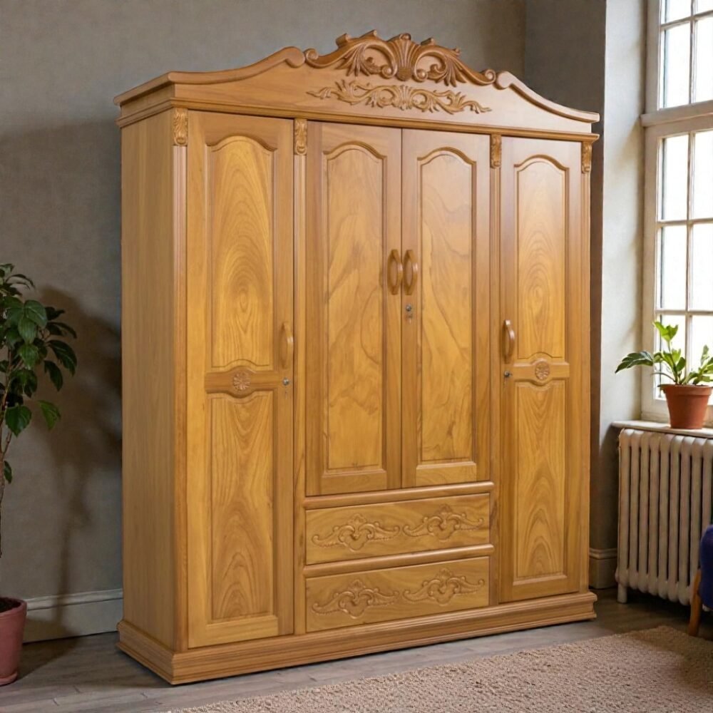Tủ quần áo gỗ gõ đỏ 2m thiết kế chắc chắn