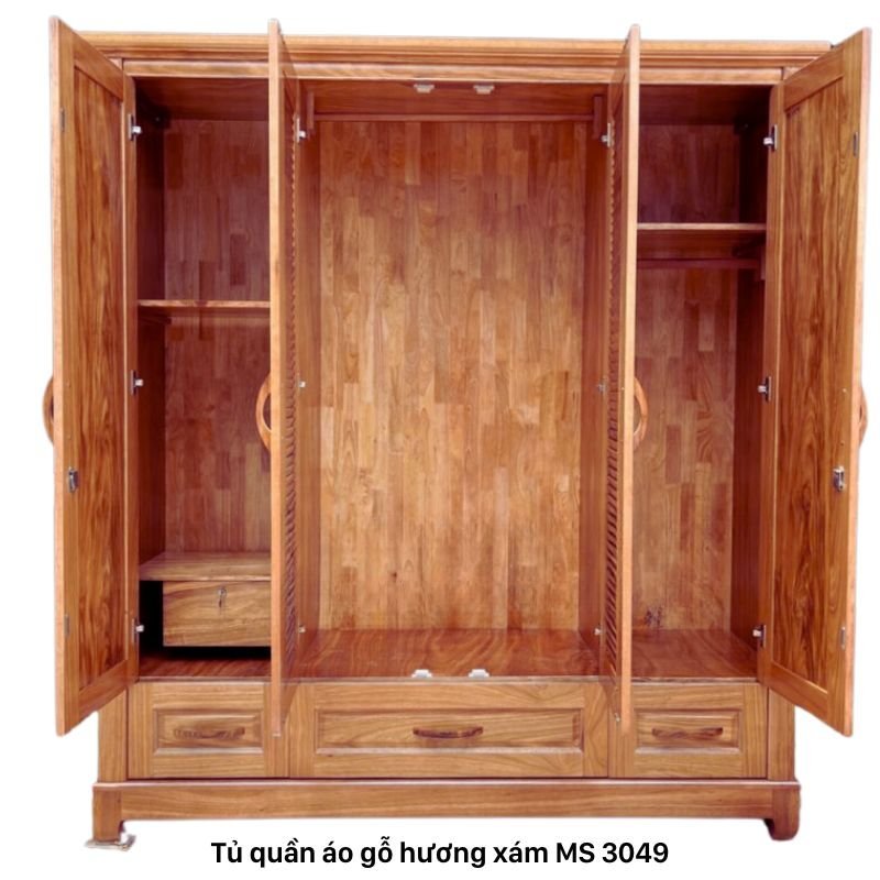 Tủ áo gỗ hương xám 4 cánh