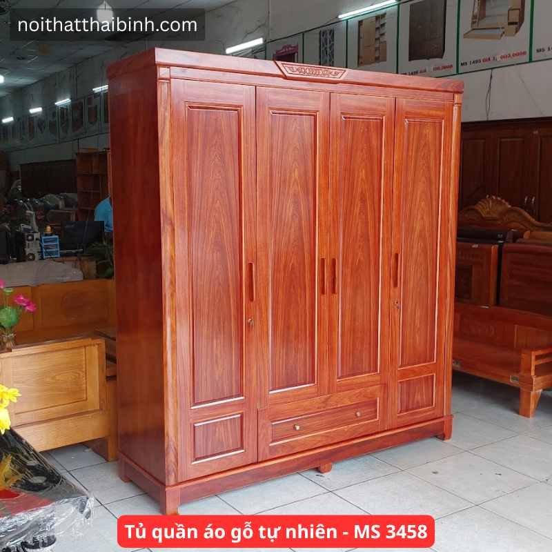 Tủ quần áo gỗ tự nhiên 4 cánh cao cấp