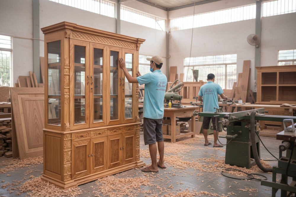 Tủ rượu gỗ gõ đỏ tự nhiên 1m6 phòng khách
