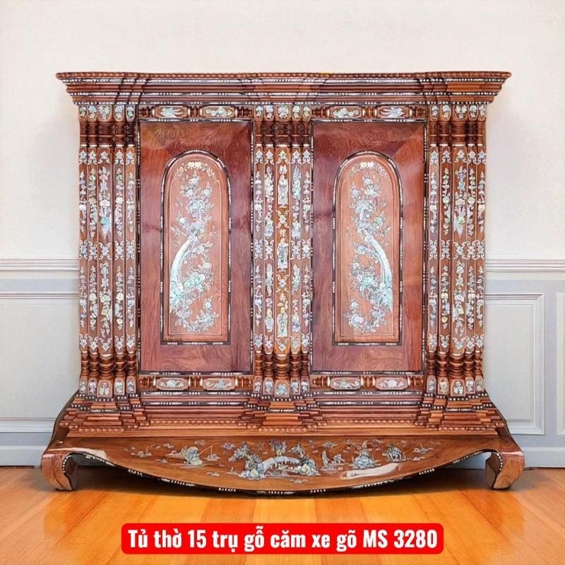 Tủ thờ 15 trụ gỗ căm xe gõ MS 3280