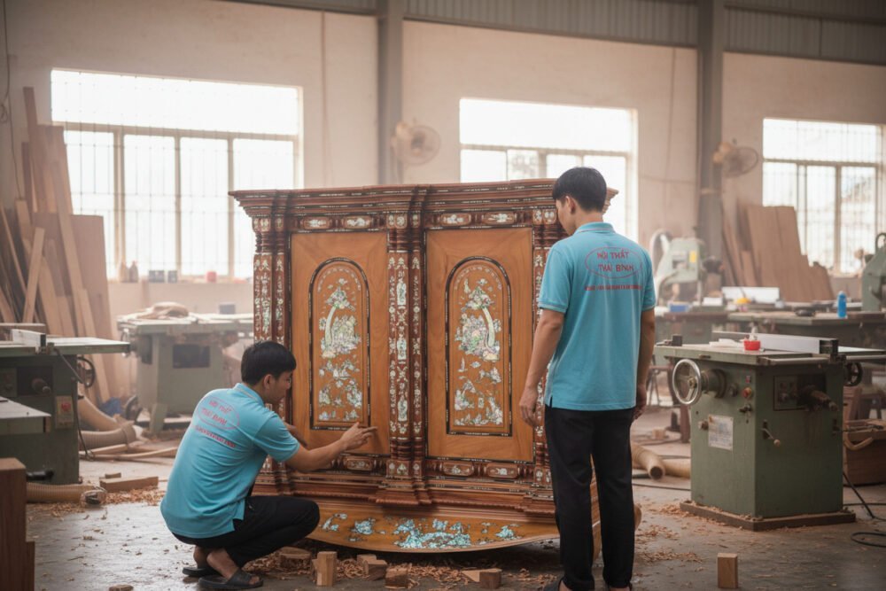Tủ thờ gỗ căm xe gõ 11 trụ cẩn xà cừ MS 3244
