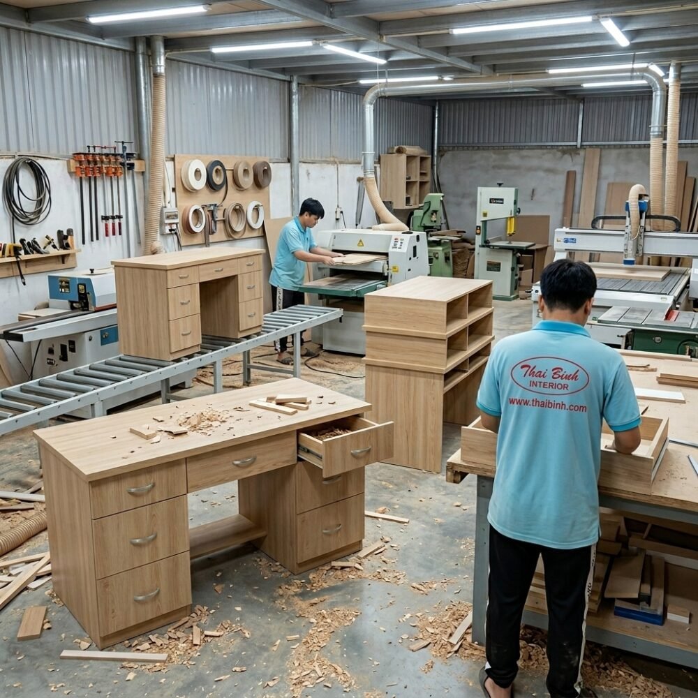 Bàn văn phòng hiện đại MS 3445 - kỹ thuật đóng mộng chắc chắn