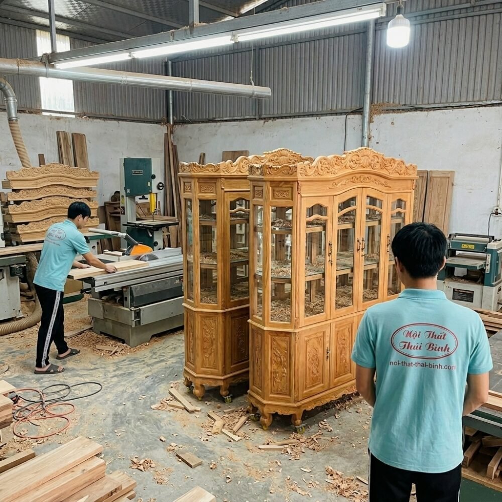 Tủ rượu gỗ gõ đỏ hiện đại MS 3436 - bề mặt hoàn thiện