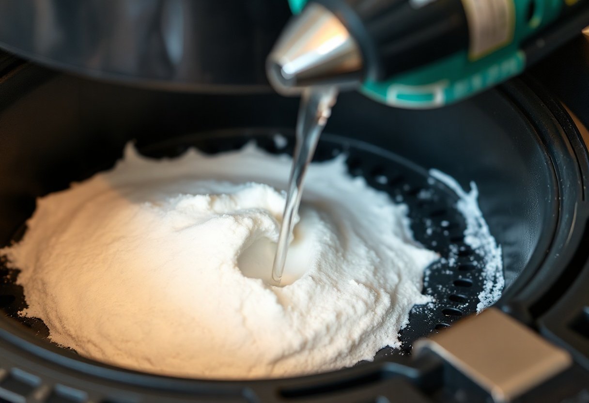 Baking soda và nước pha sệt làm sạch đáy nồi