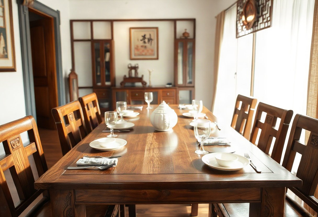 Bàn ăn gỗ kê hợp phong thủy trong phòng ăn