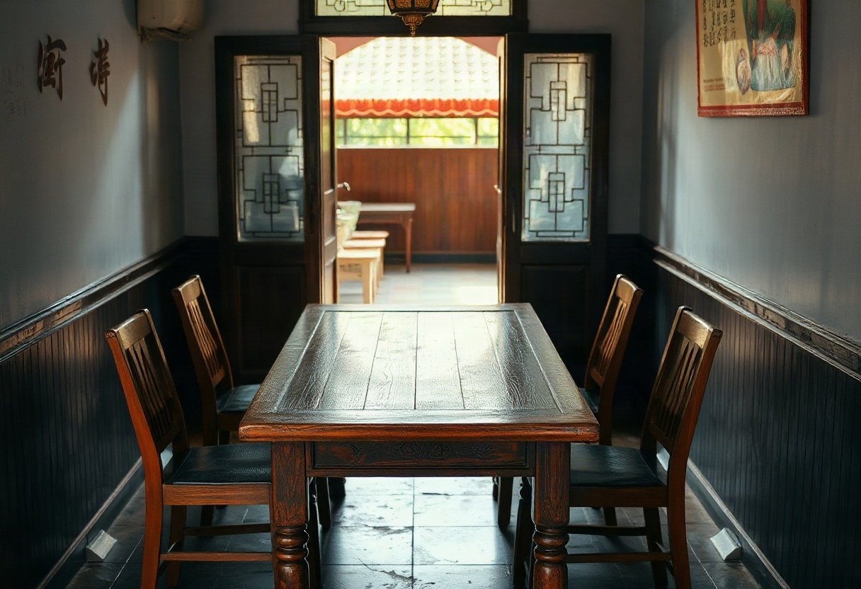 Bàn ăn gỗ kê tránh đại kỵ gần cửa ra vào