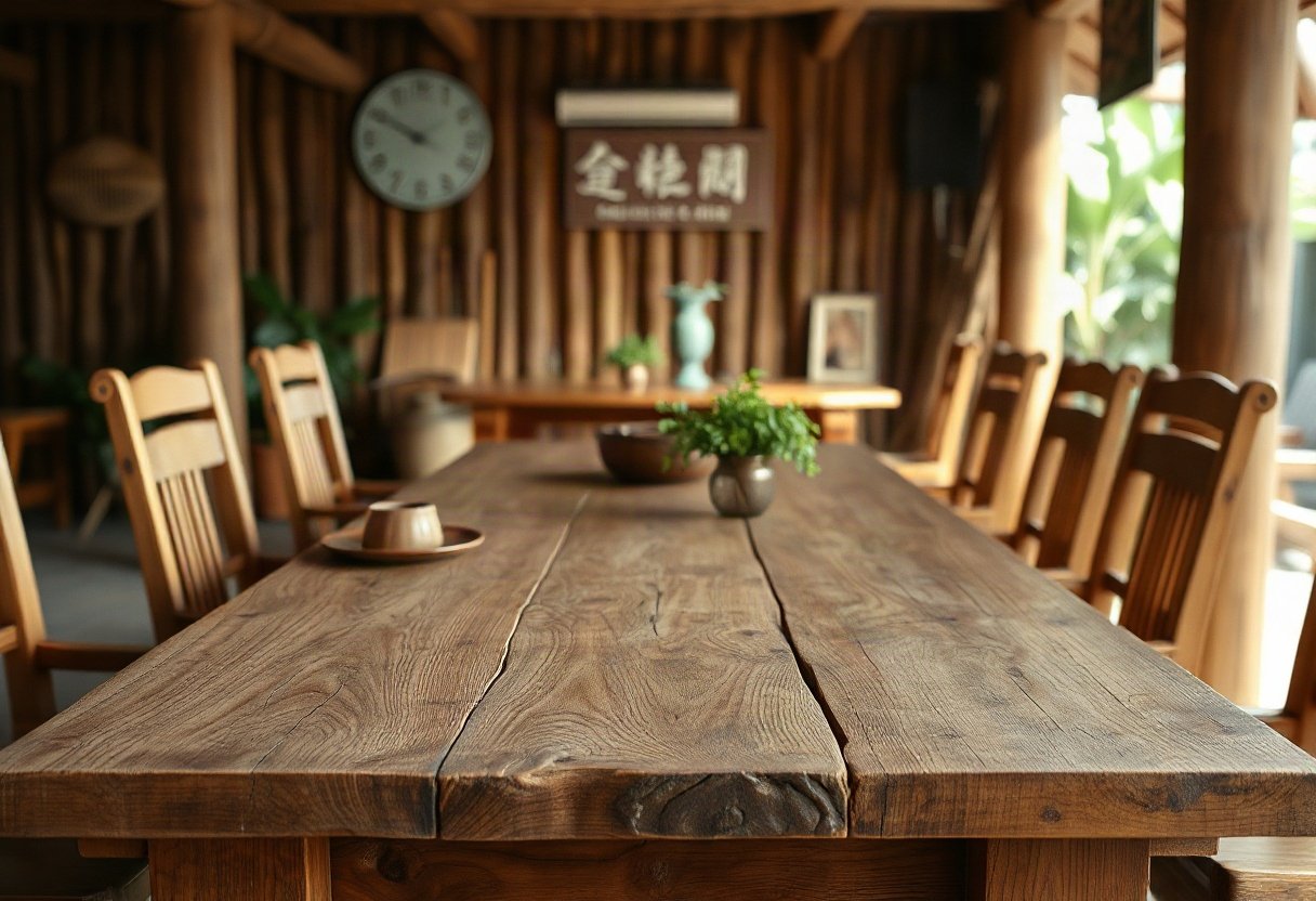 Bàn ăn gỗ tự nhiên với chất liệu phong thủy tốt