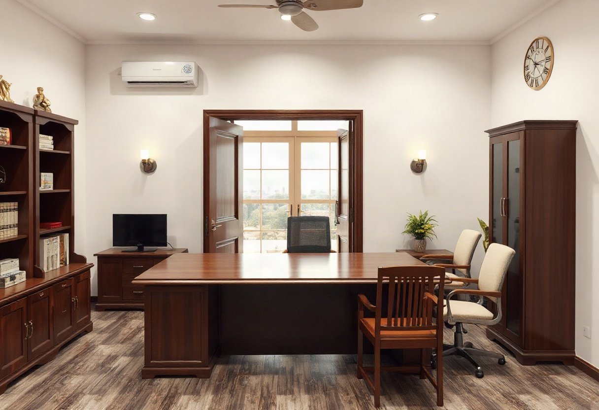 Bàn giám đốc đối diện cửa ra vào