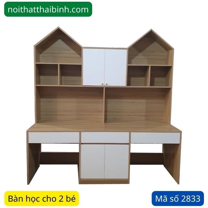 Bàn học cho 2 bé có kệ sách MS 2833