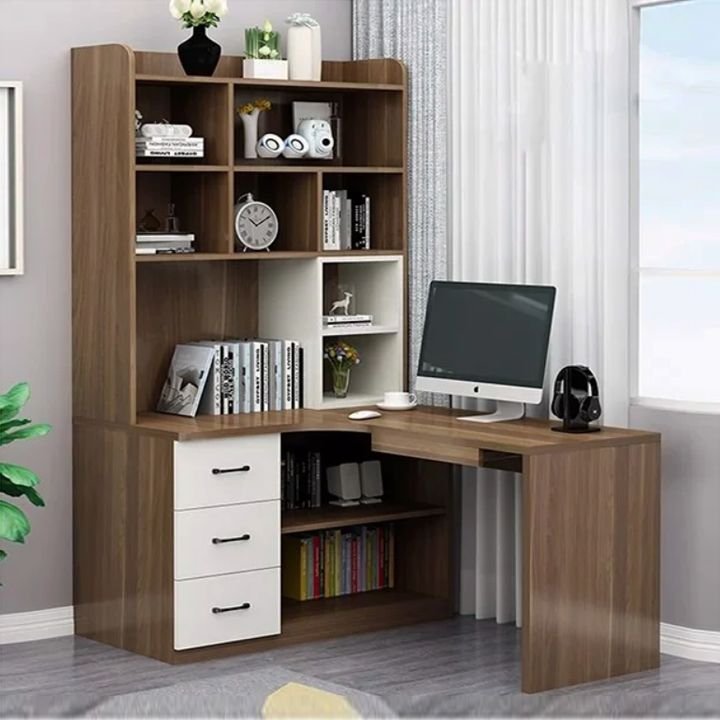 Nơi bán bàn làm việc chữ L có kệ sách Bàn làm việc chữ L có kệ sách MS 3026 - đóng tại xưởng Thái Bình TPHCM