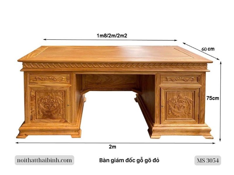 Kích thước bàn giám đốc gỗ gõ đỏ