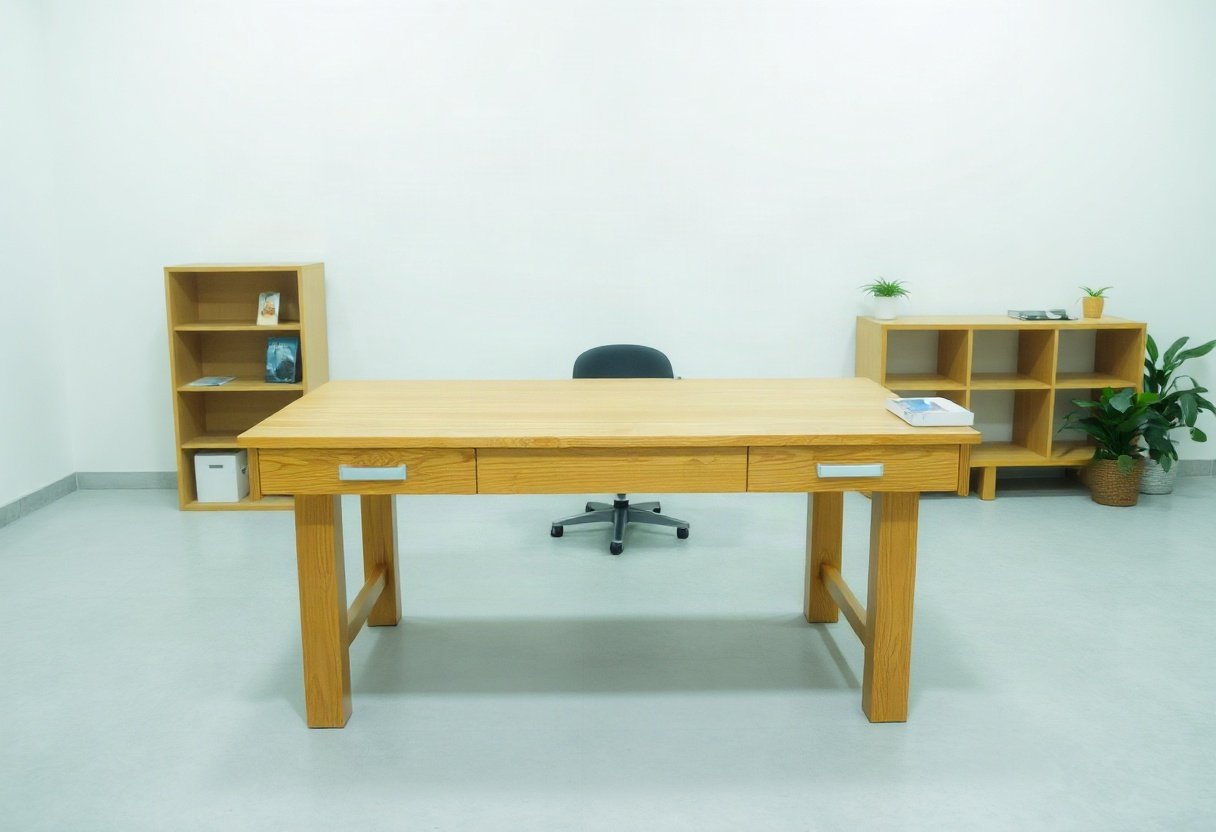 Bàn làm việc gỗ trong không gian văn phòng