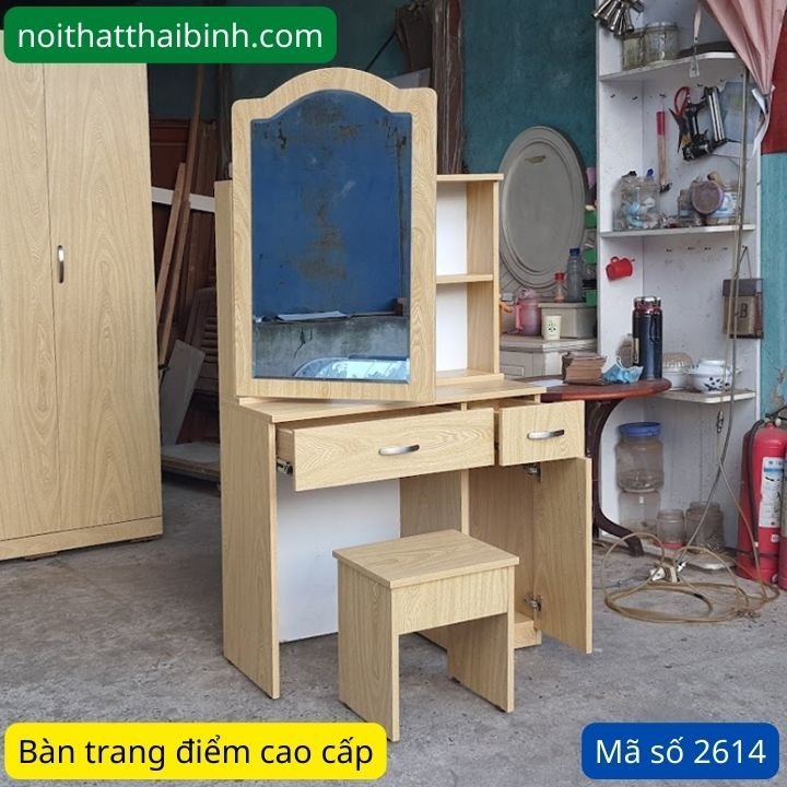 Bàn trang điểm có kệ Bàn trang điểm 0m8 MS 2614 - chi tiết vân gỗ tự nhiên