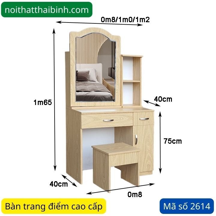 Kích thước bàn trang điểm 0m8 Bàn trang điểm 0m8 MS 2614